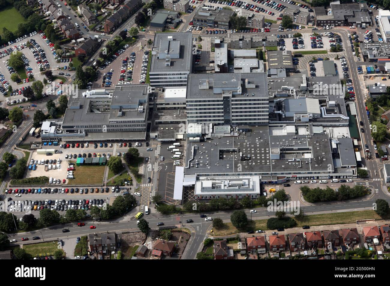 aerial view of Barnsley Hospital looking from the south east at the front of the hospital Stock Photo
