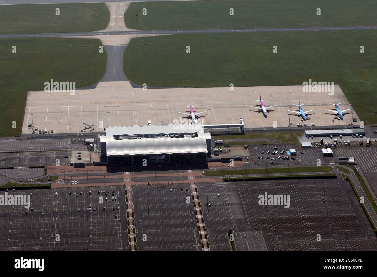 aerial view of Doncaster Sheffield Airport, formerly Robin Hood Airport