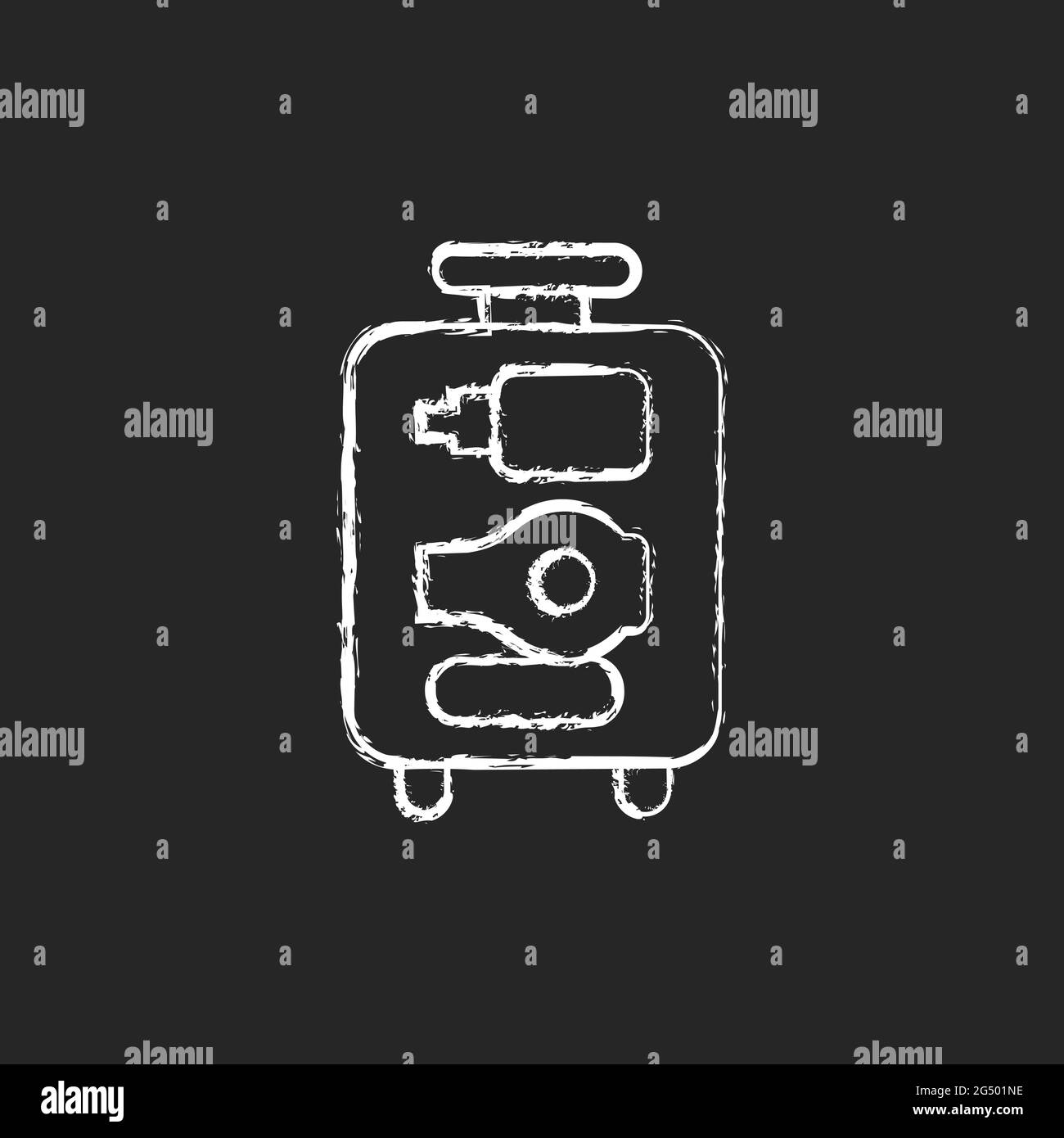 Open suitcase chalk white icon on dark background Stock Vector