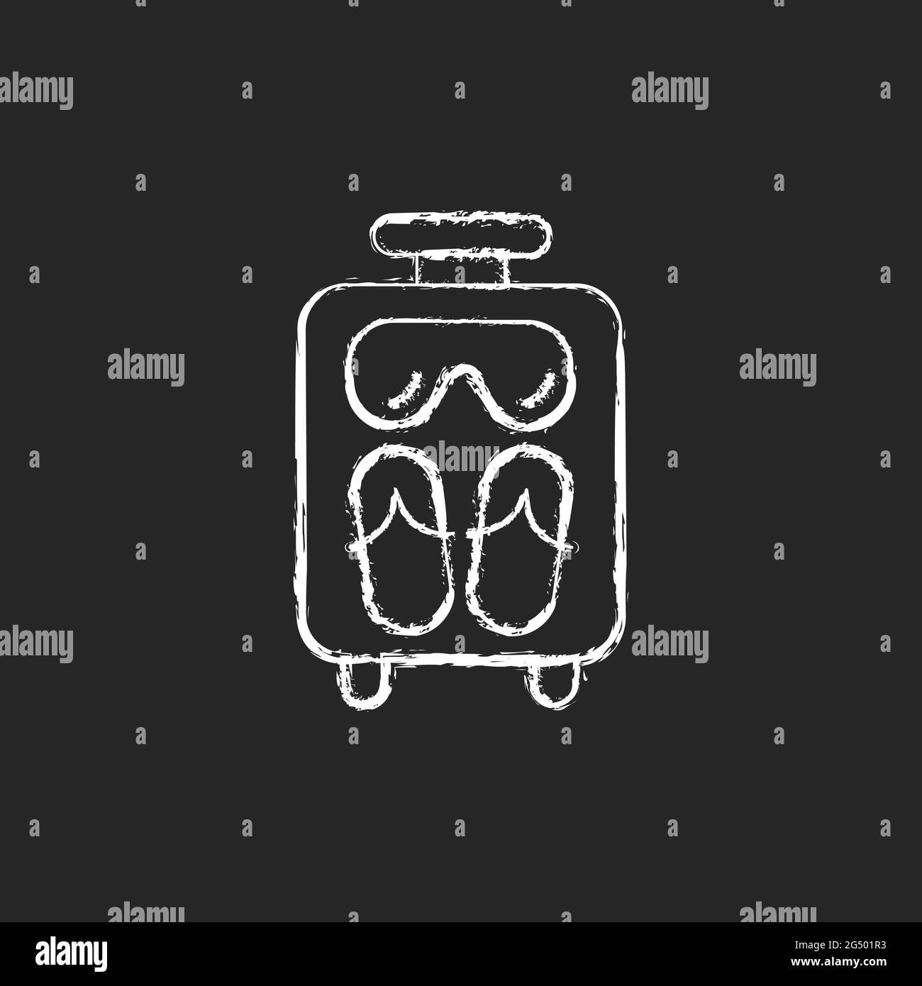 Open suitcase for summer vacation chalk white icon on dark background ...