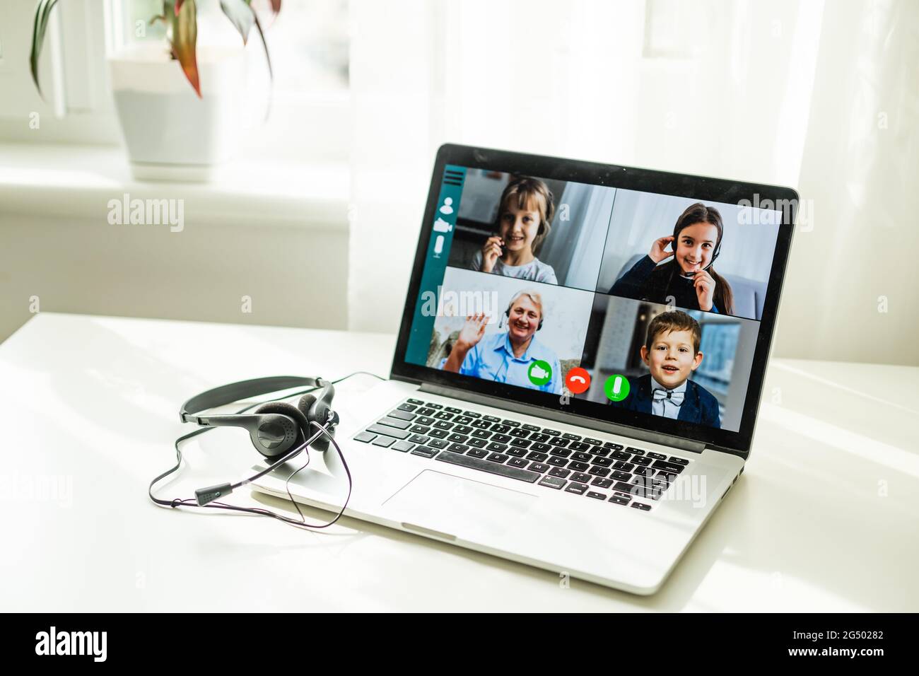 Online Class Using Video Conference On Laptop Stock Photo Alamy