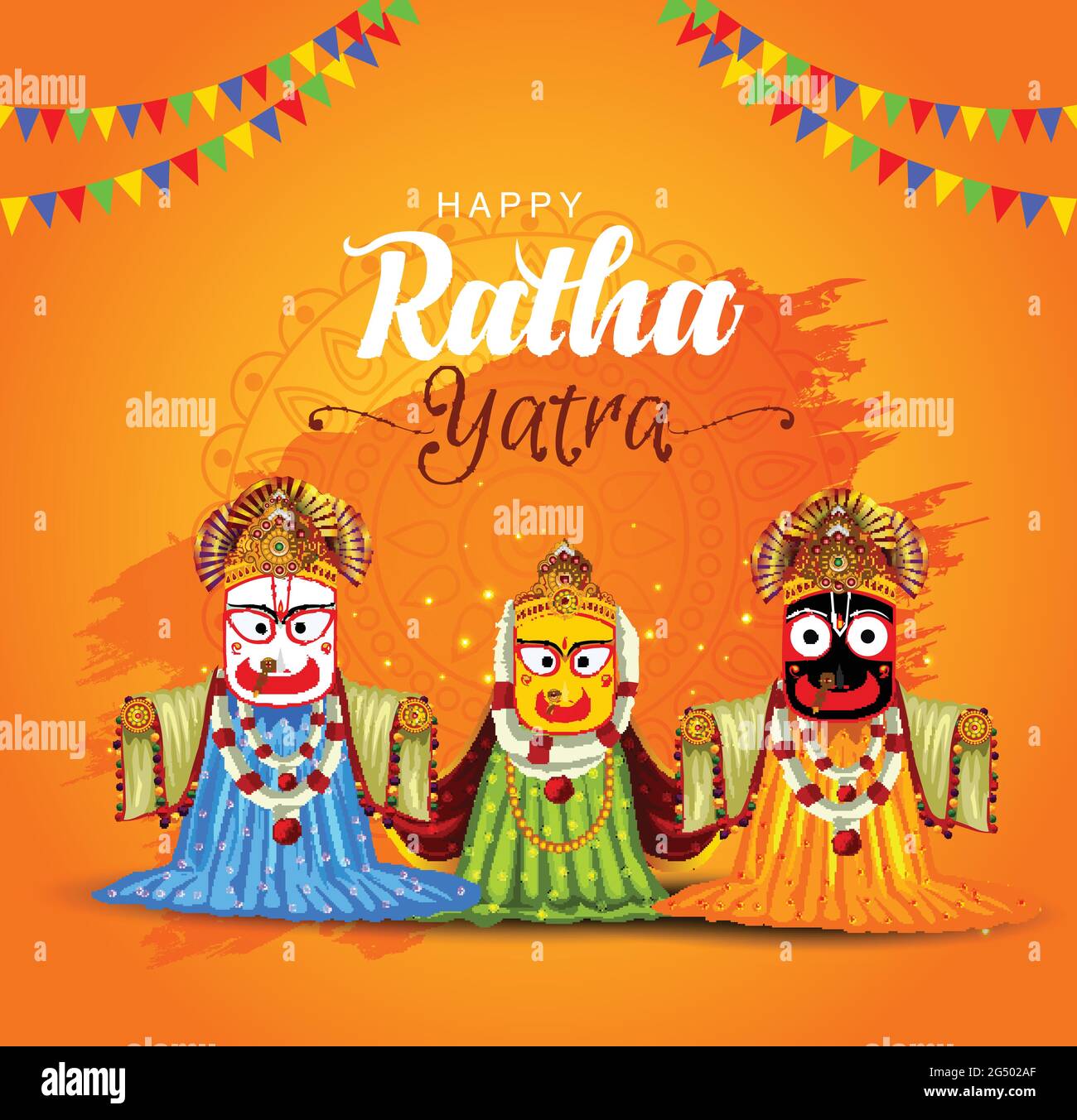 vector illustration design for Indian festival With happy Chariot Journey, celebration for Lord Jagannath, Balabhadra and Subhadra. Stock Vector