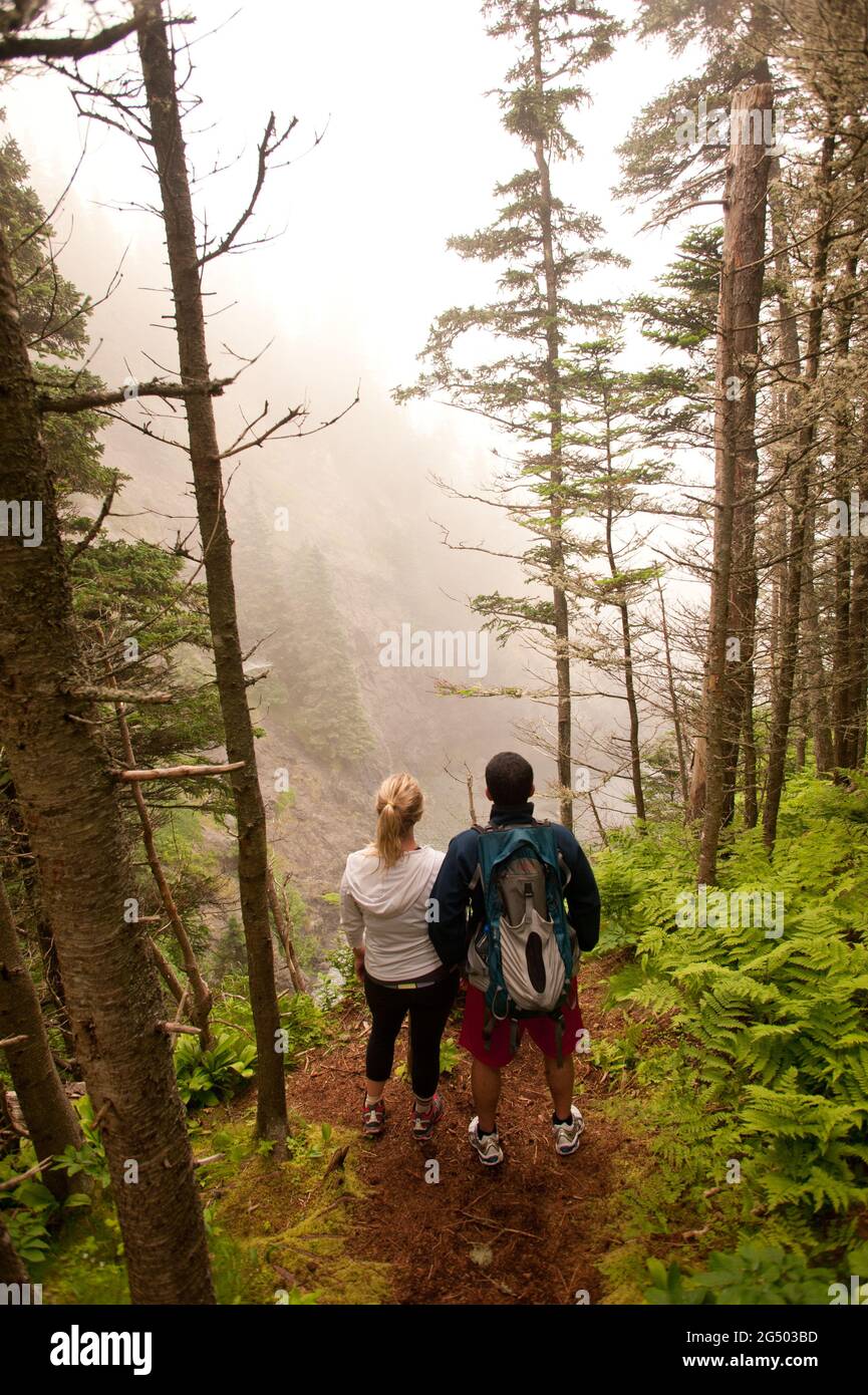 Couple Walking Along Coastal Trail, Cutler Coast Public Land, Bold