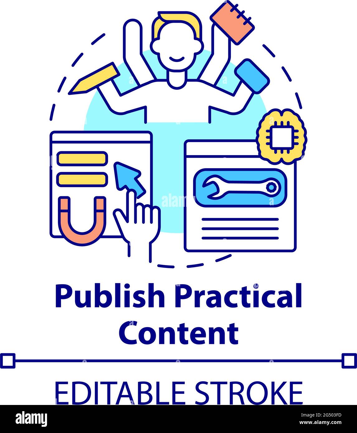 Publish practical content concept icon Stock Vector