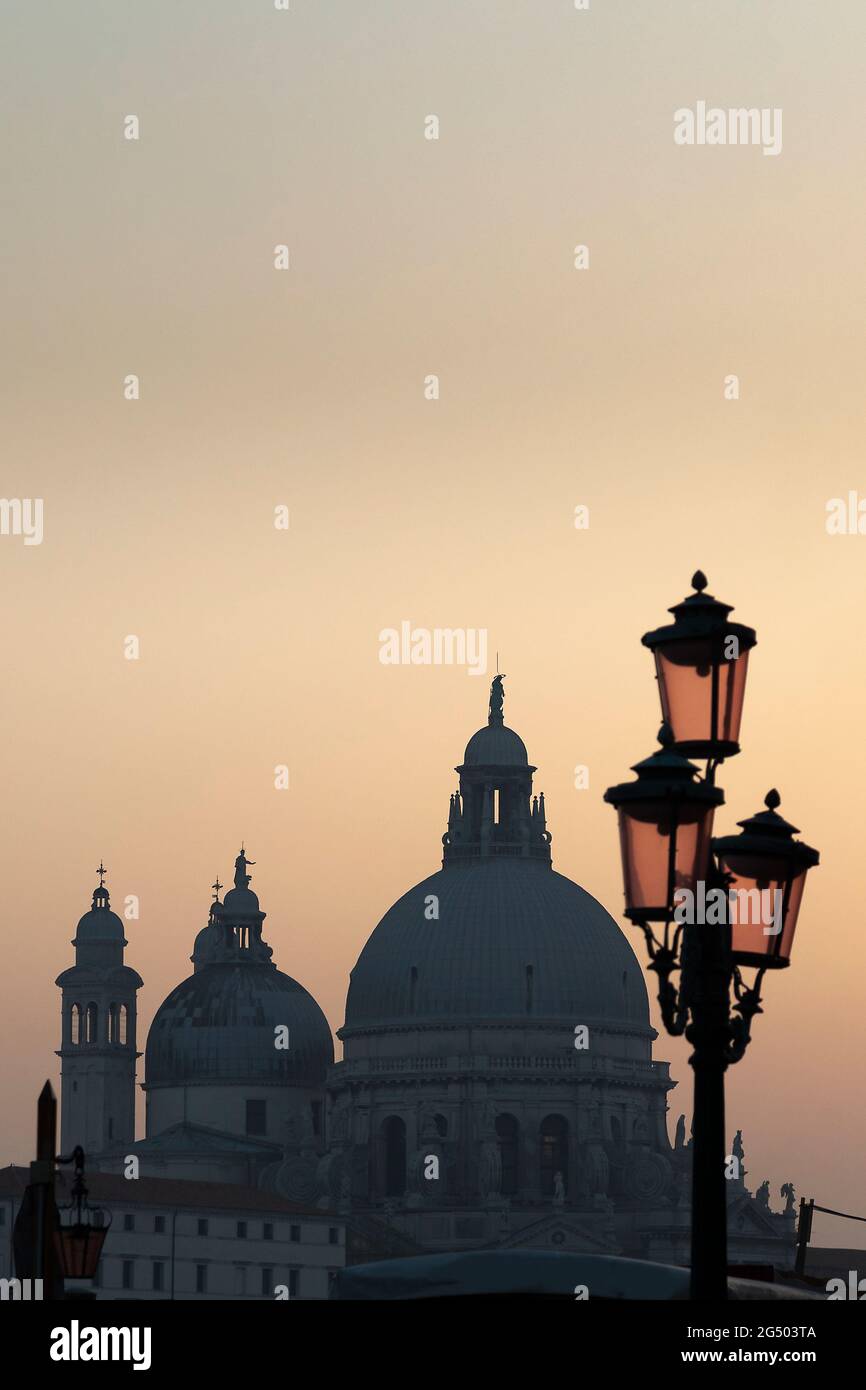 Venice in the Evening, with the Sana Maria Della Salute in the background, Venice Italy EU Stock Photo