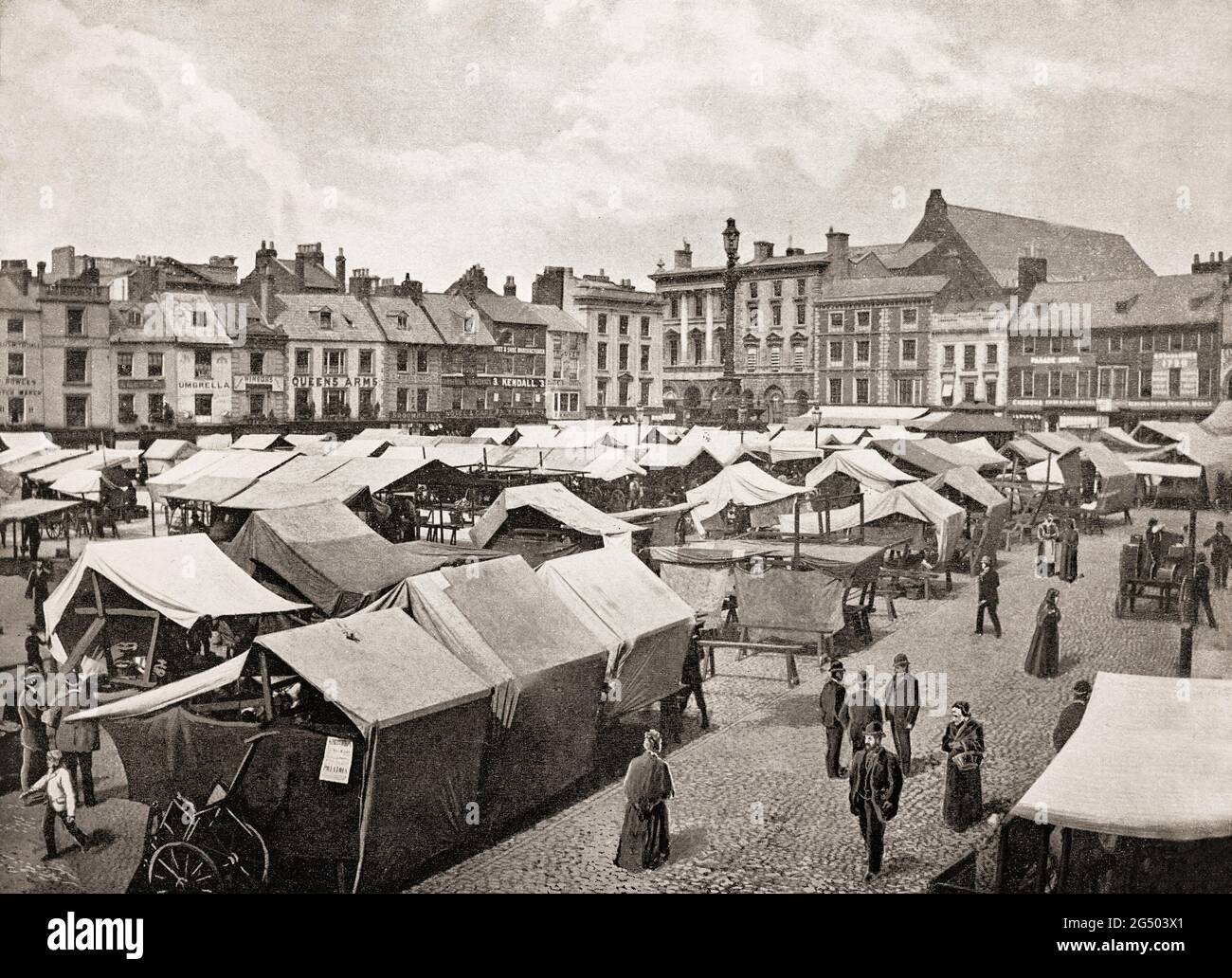 A late 19th century view of the Market Place in Northampton, a town in