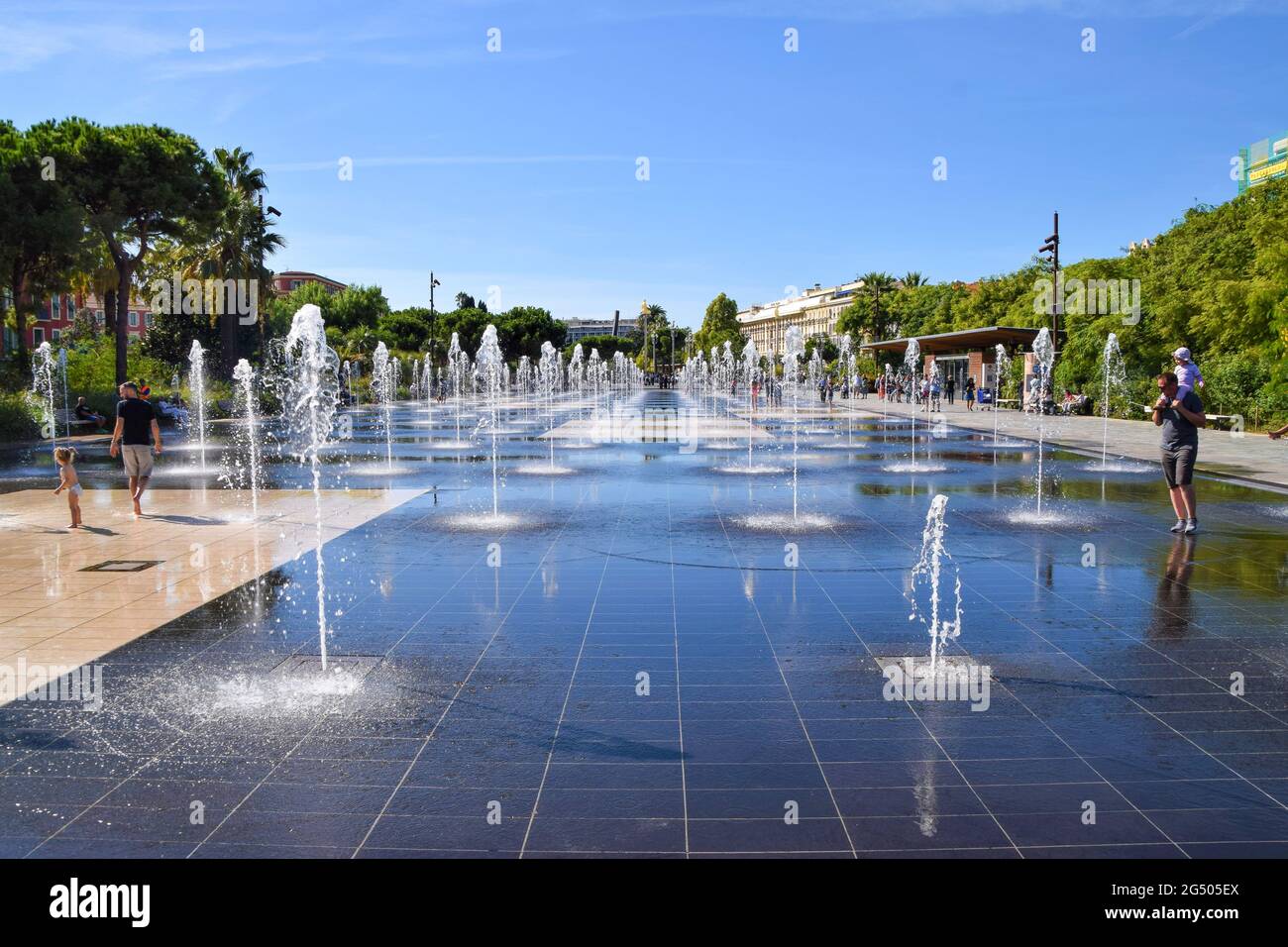 Fountains at Promenade du Paillon next to Place Massena, Nice, South of ...
