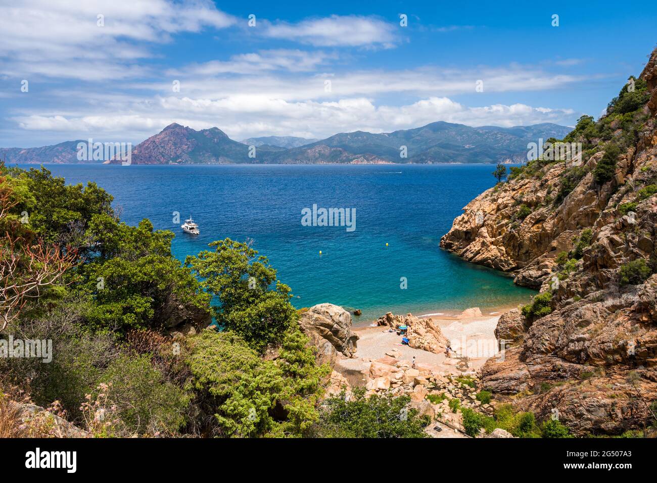 The small secluded beach of Ficaghiola and turquoise Mediterranean sea on  the west coast of Corsica Stock Photo - Alamy