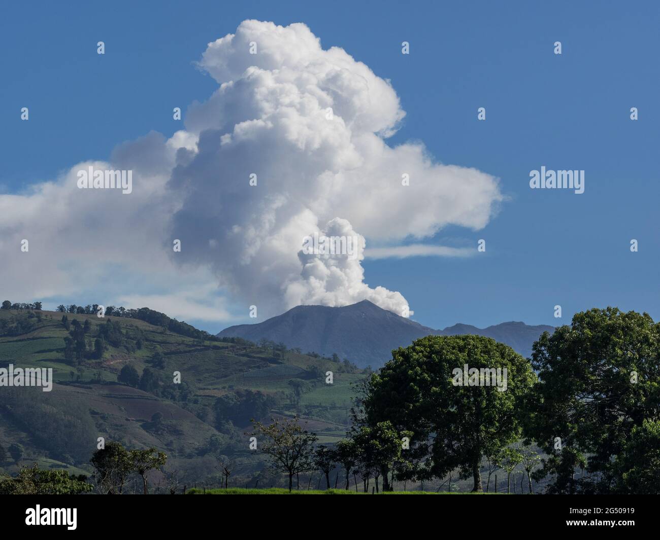 Eruption of Turrialba Volcano in Costa Rica on April 12, 2018. Stock Photo