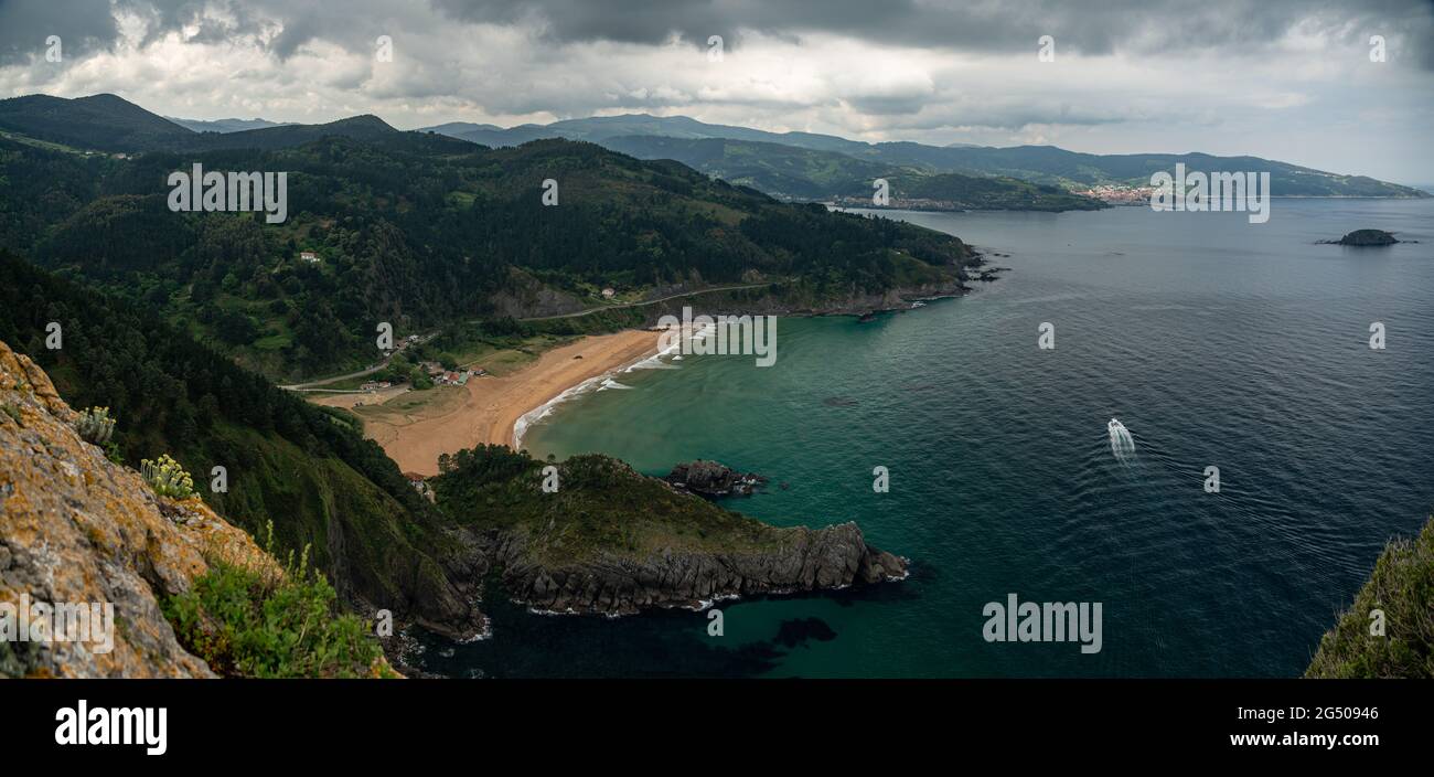 Laga beach and panoramic view of Urdaibai and Cantabrian coast, Bizkaia, Basque Country Stock Photo