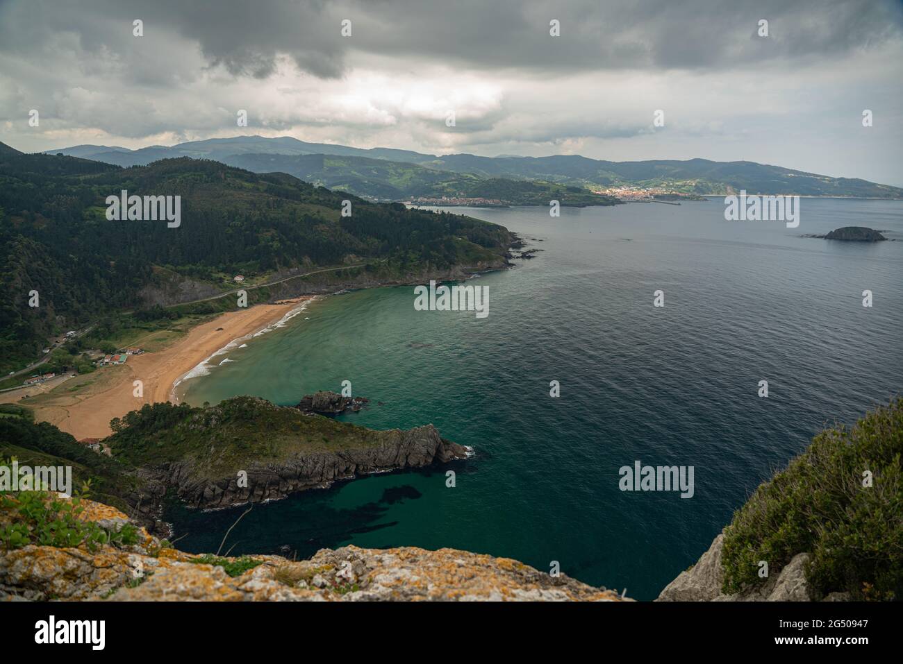 Laga beach and panoramic view of Urdaibai and Cantabrian coast, Bizkaia, Basque Country Stock Photo