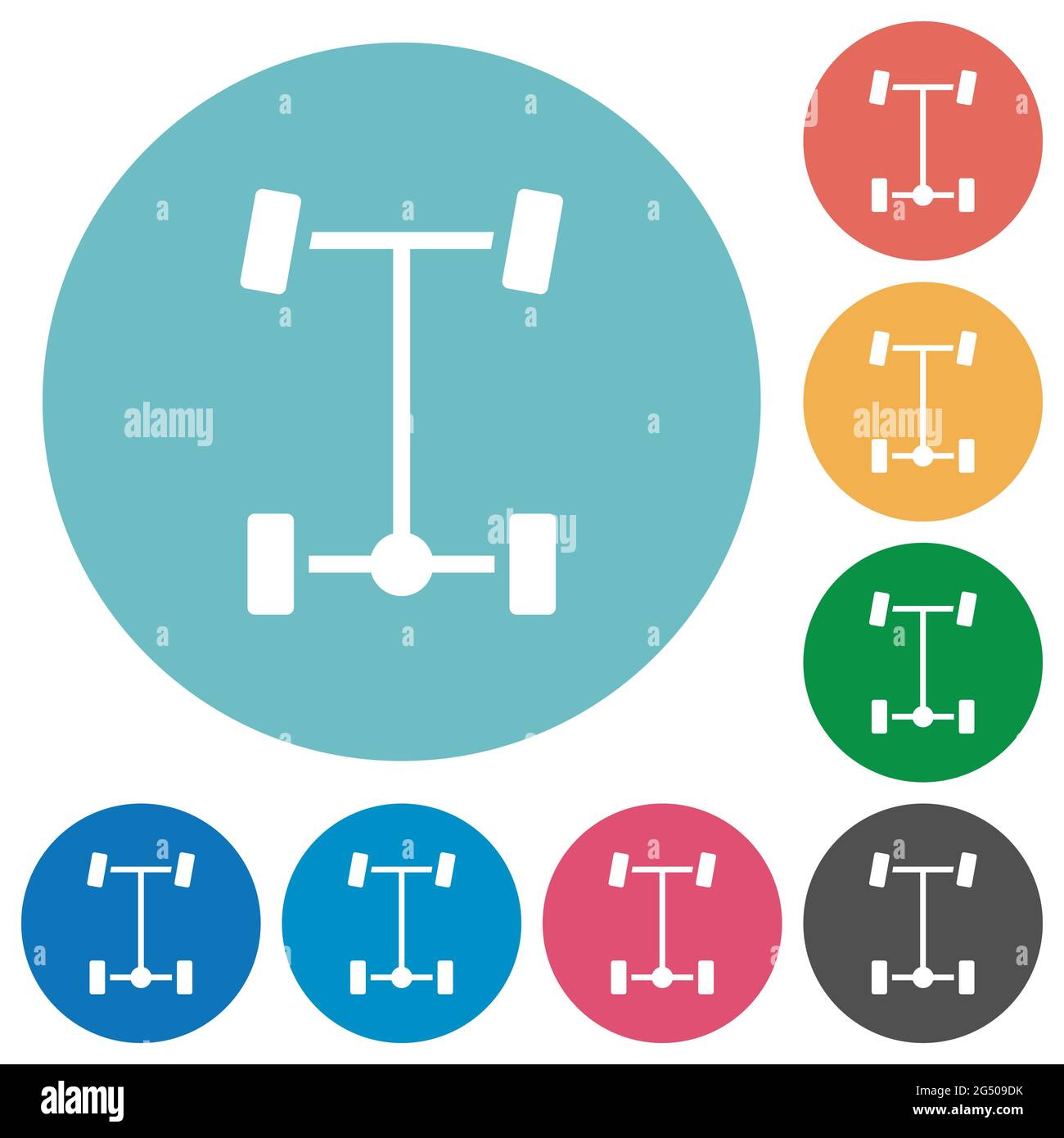 Rear differential flat white icons on round color backgrounds Stock ...