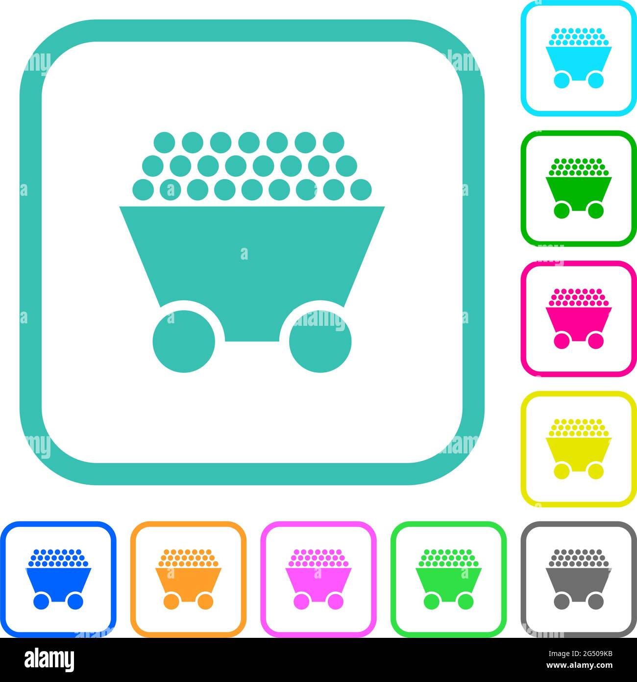 Packed mine cart vivid colored flat icons in curved borders on white ...