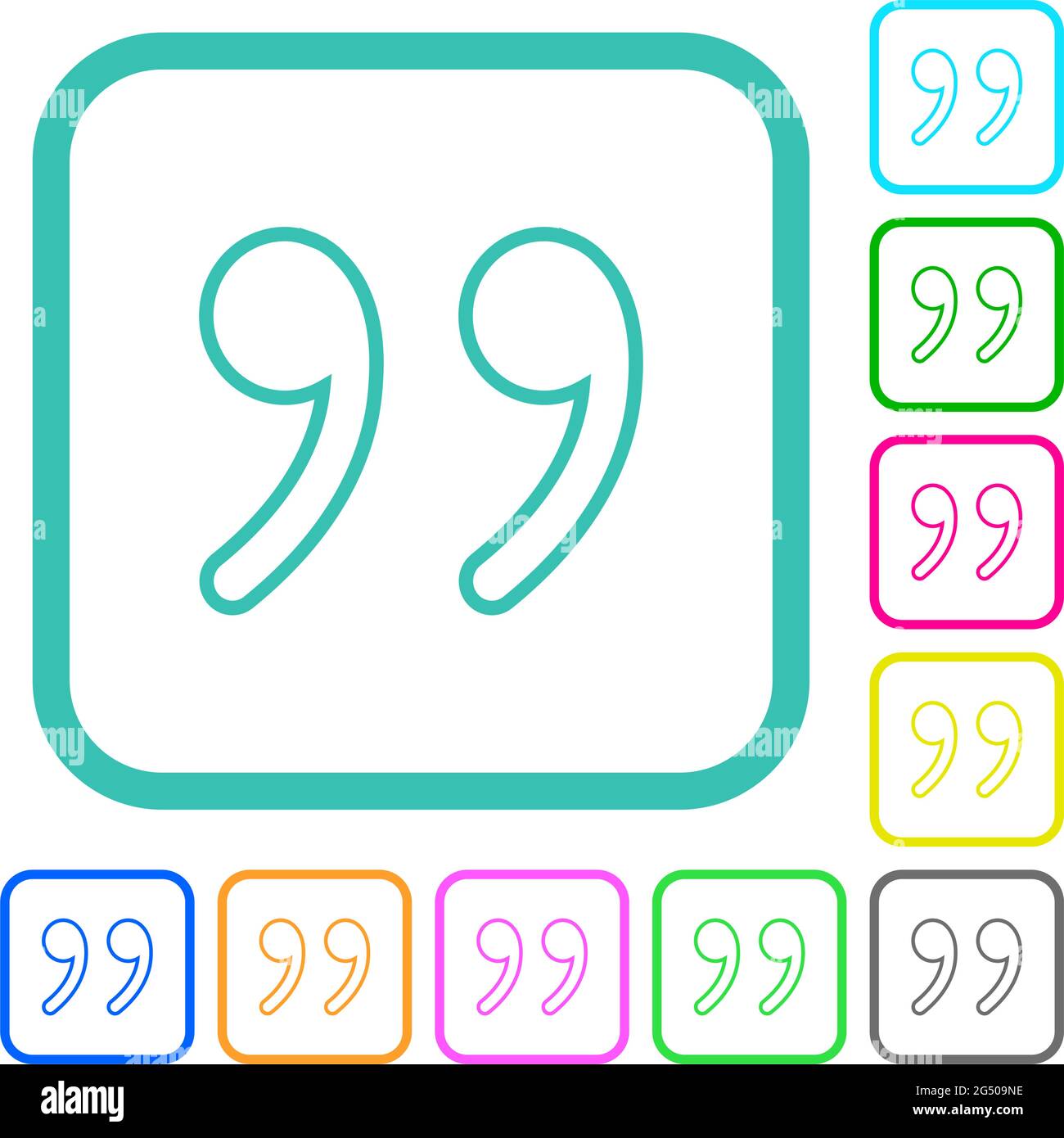 Quotation mark outline vivid colored flat icons in curved borders on