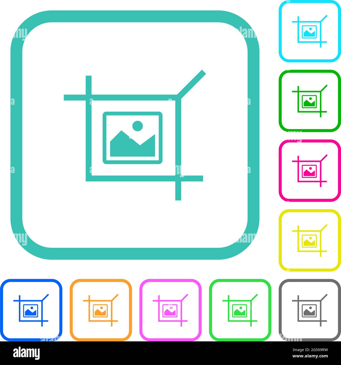Crop picture vivid colored flat icons in curved borders on white ...