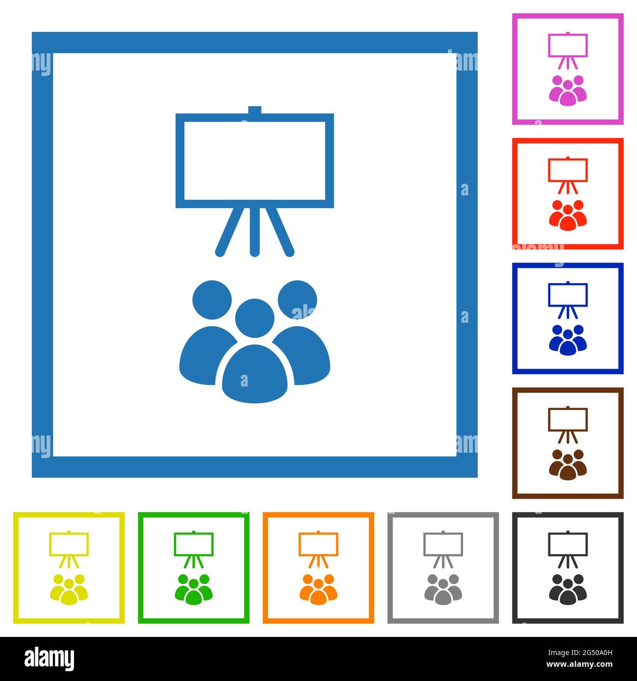 Classroom flat color icons in square frames on white background Stock ...