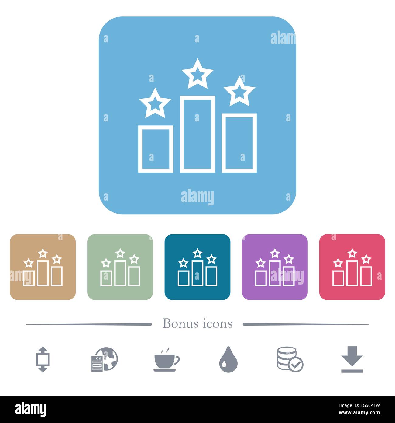 Ranking outline white flat icons on color rounded square backgrounds. 6 ...