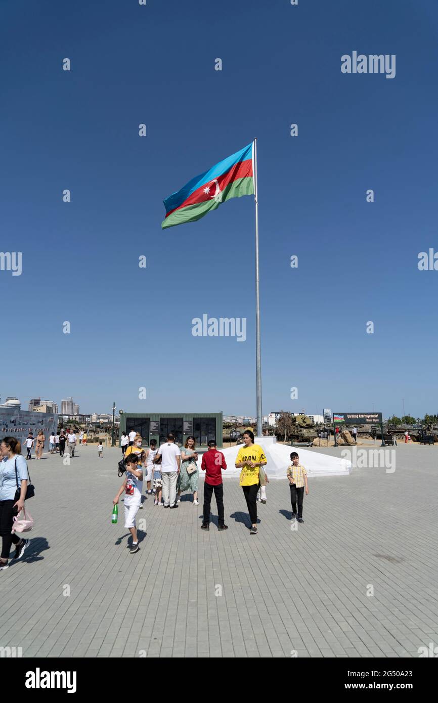 Large Azeri flag in Trophy Park, Baku, Azerbaijan. 16.06.21 Stock Photo