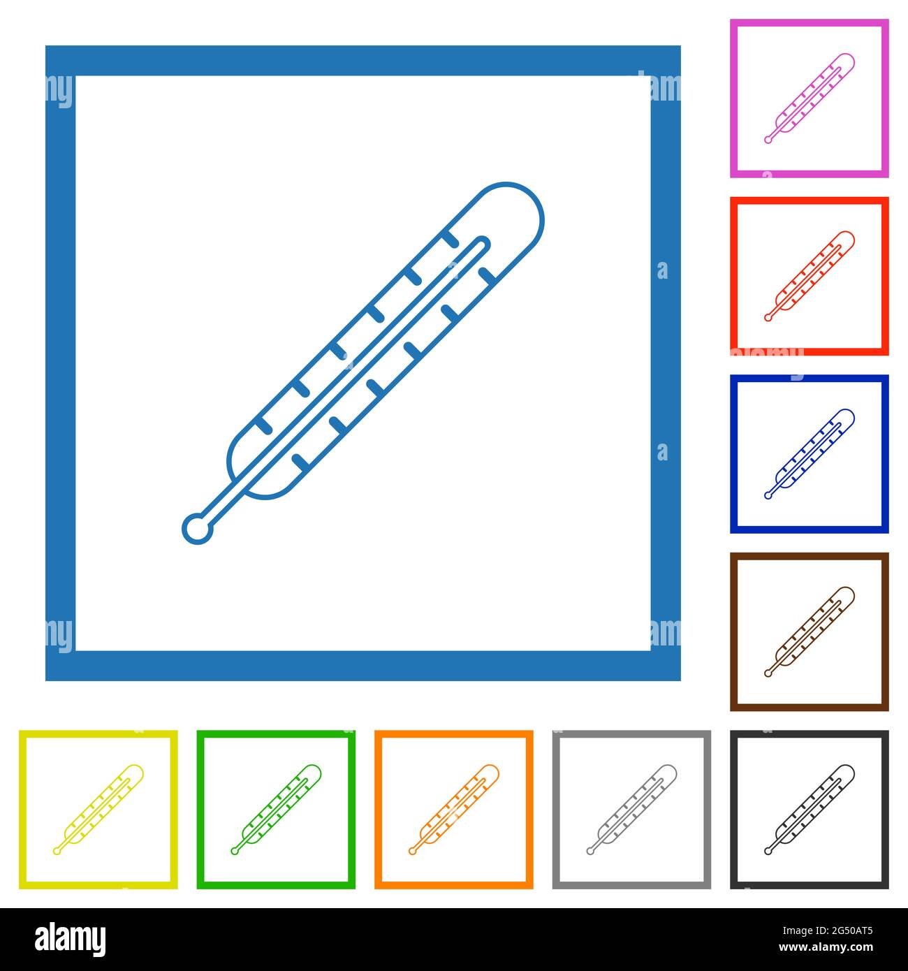 Digital thermometer flat color icons in square frames on white background Stock Vector