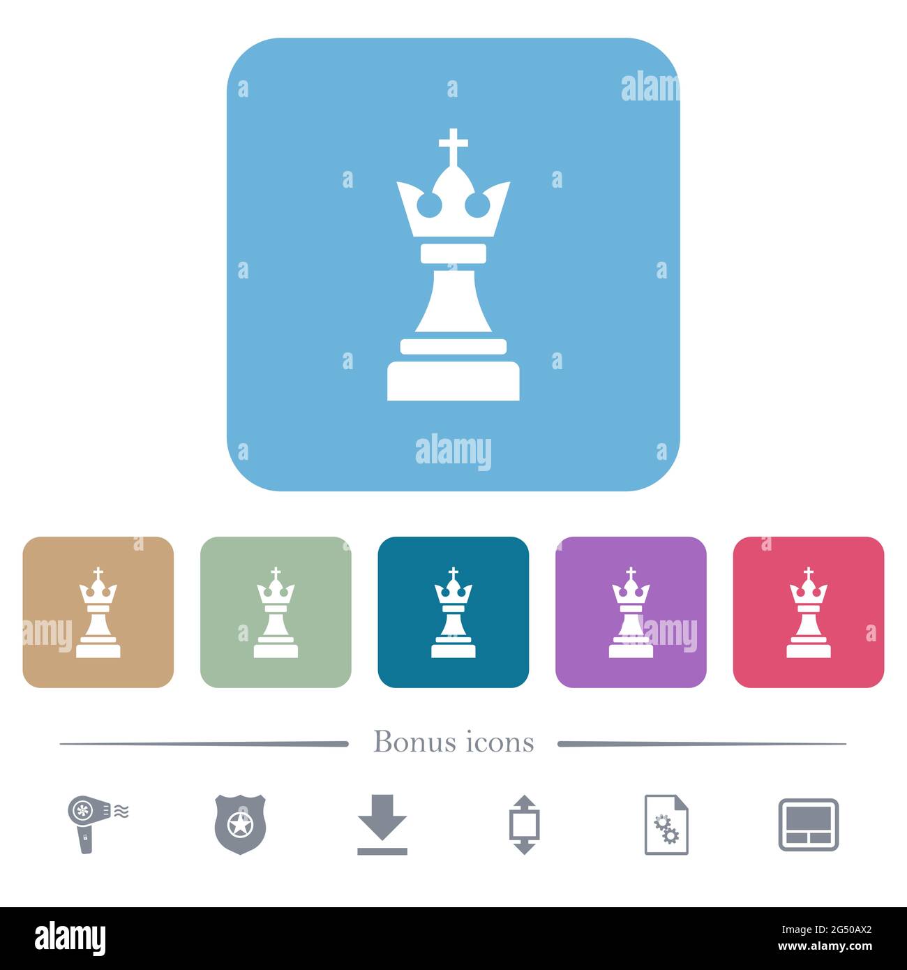 Black chess king white flat icons on color rounded square backgrounds ...