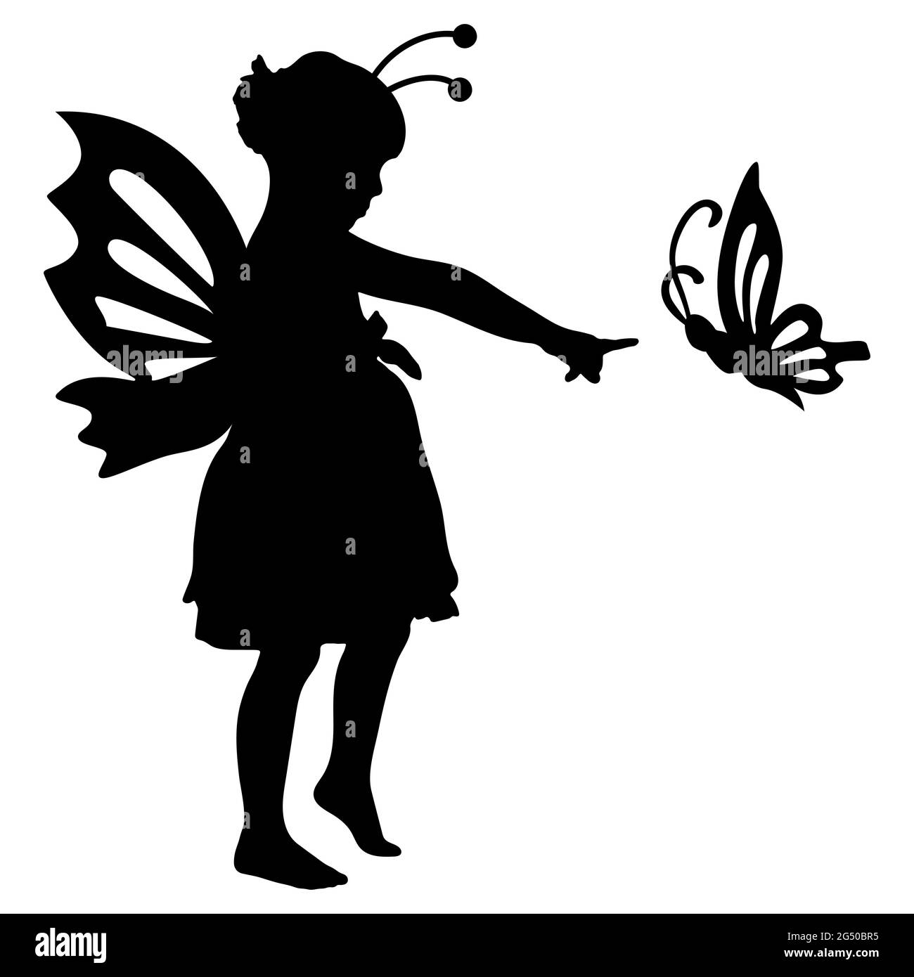 Little girl silhouette with buttefly wings. Vector illustration. Stock Vector