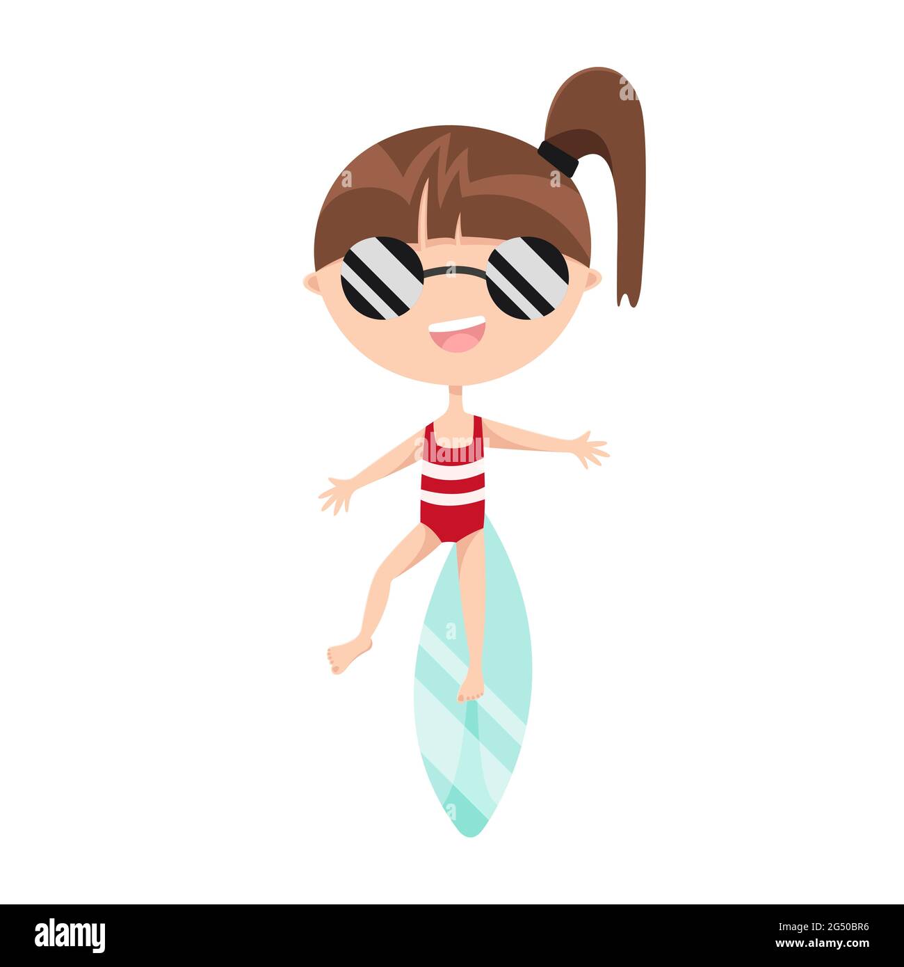 Bright flat illustration of a child in a bathing suit Stock Vector. 