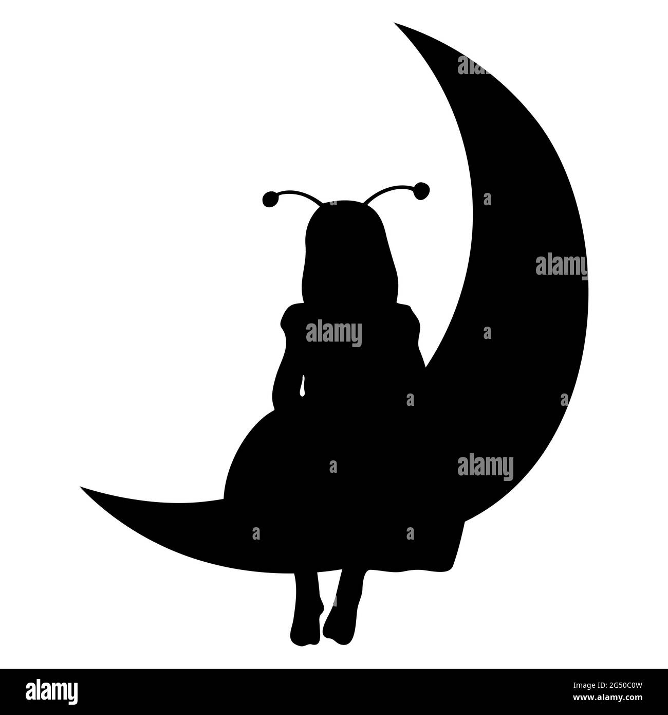 Little girl silhouette sitting on moon. Vector illustration. Stock Vector