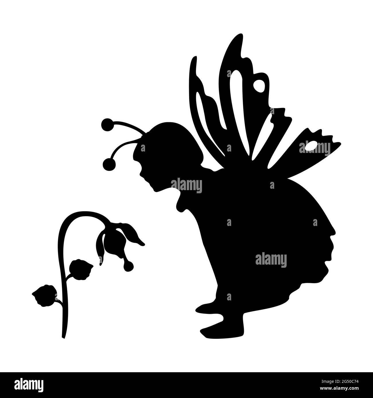 Little girl silhouette with buttefly wings. Vector illustration. Stock Vector