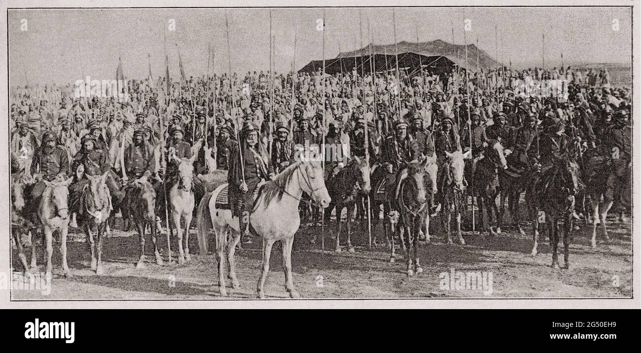 Kurdish Hamidieh Light Cavalry Soldiers, 1890s Hamidiye Light Cavalry Regiments were mainly Kurdish irregular formations that operated in the south ea Stock Photo