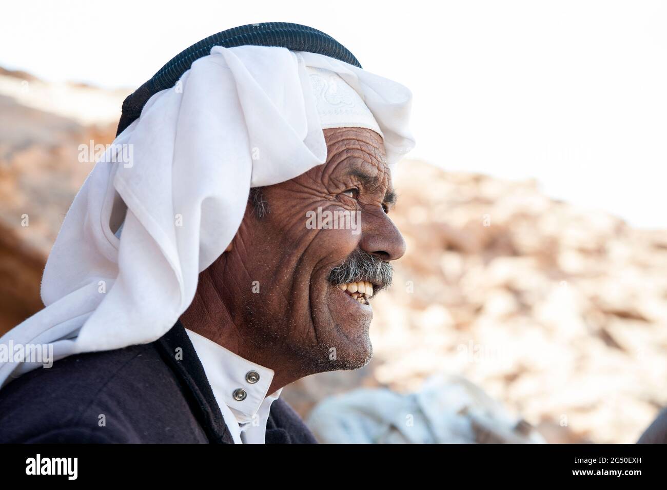 EGYPT, SINAI: Together with Bedouin Soliman Al Ashrab from the Mzaina tribe, 2 camels and 2 dogs did I walk for four days through the desert close to Stock Photo