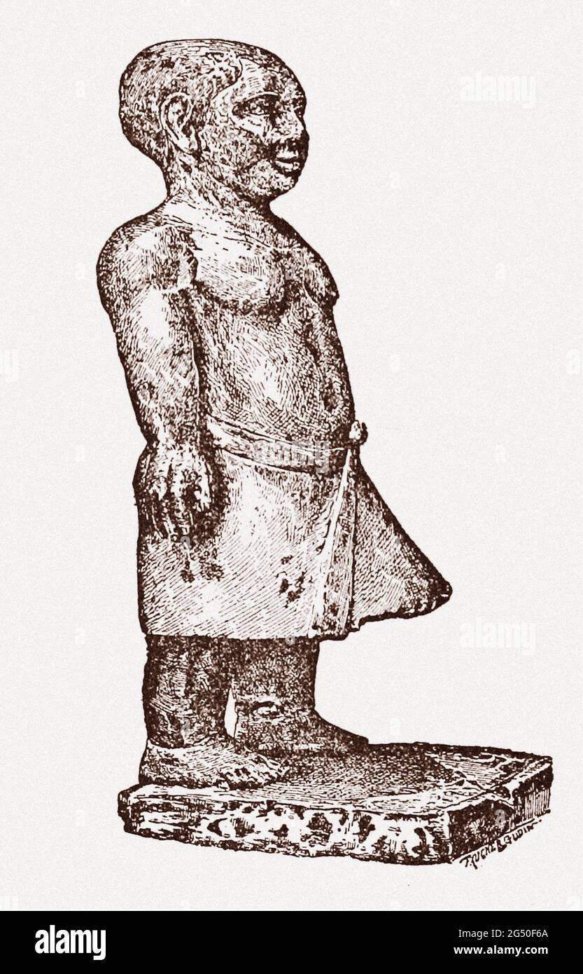 Ancient Egypt. The Sixth Dynasty. Statue of an Old Empire Dwarf. 1912 book illustration Stock Photo