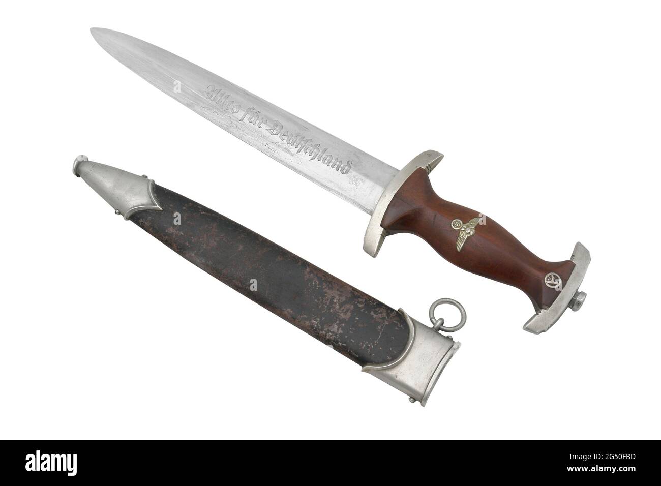 German in WWII. Dagger of assault detachment (Sturmabteilung - SA). Model of 1936. Dagger basis is Swiss hunting dagger of 16 century - Holbein. Inscr Stock Photo