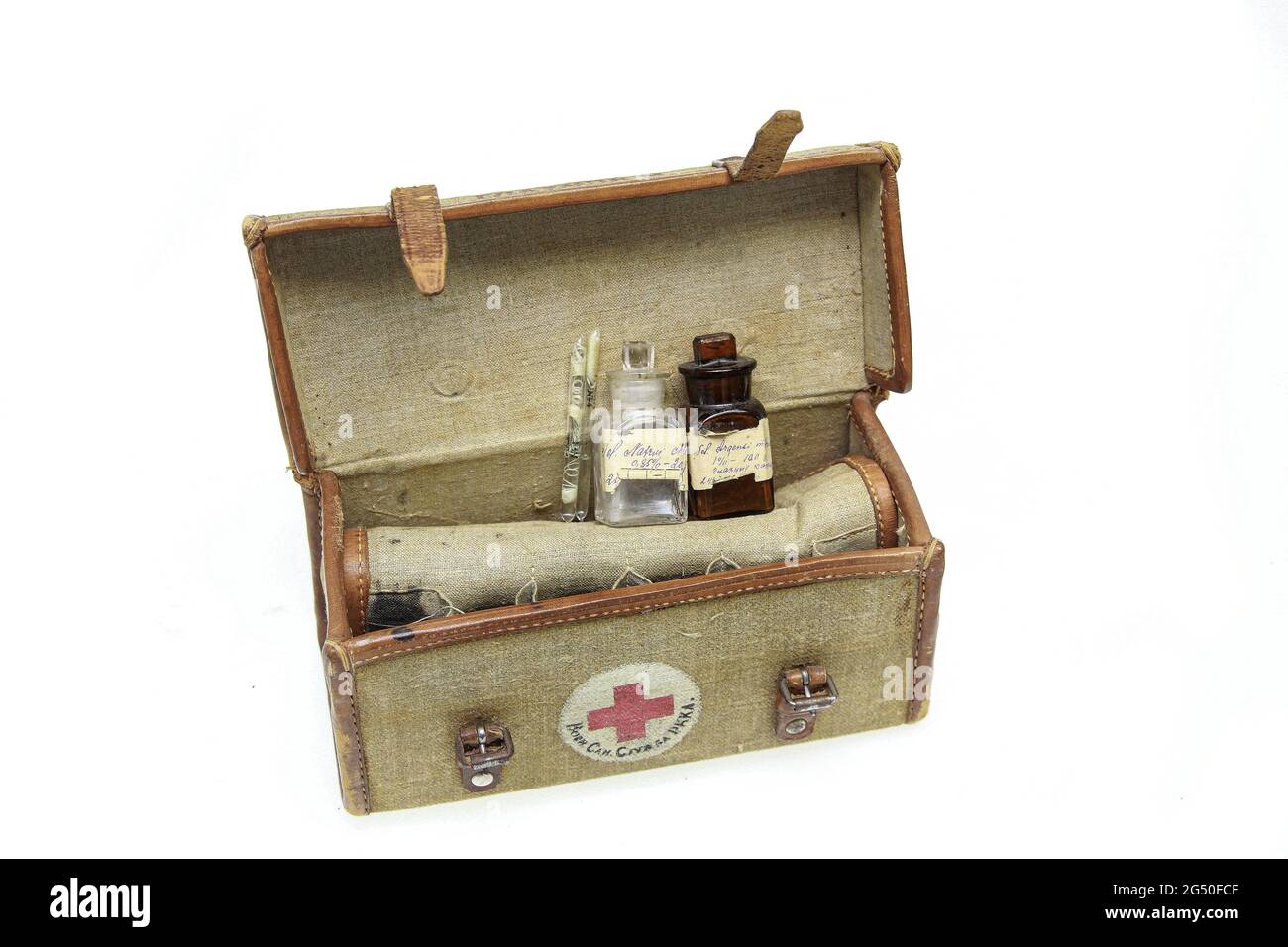 World War II period. Red Army standard military first aid kit. USSR Stock Photo
