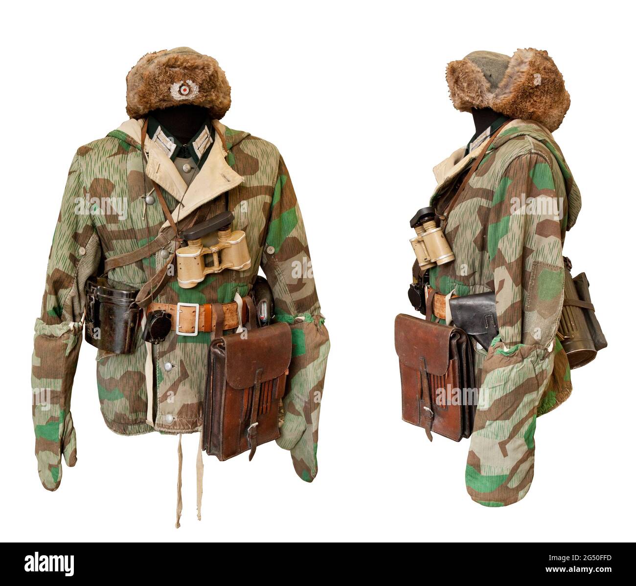World War II period. Vintage German Wehrmacht uniform with winter  double-sided parka Wehrmacht Splinter-A, fur hat, military binoculars and  tablet. Na Stock Photo - Alamy