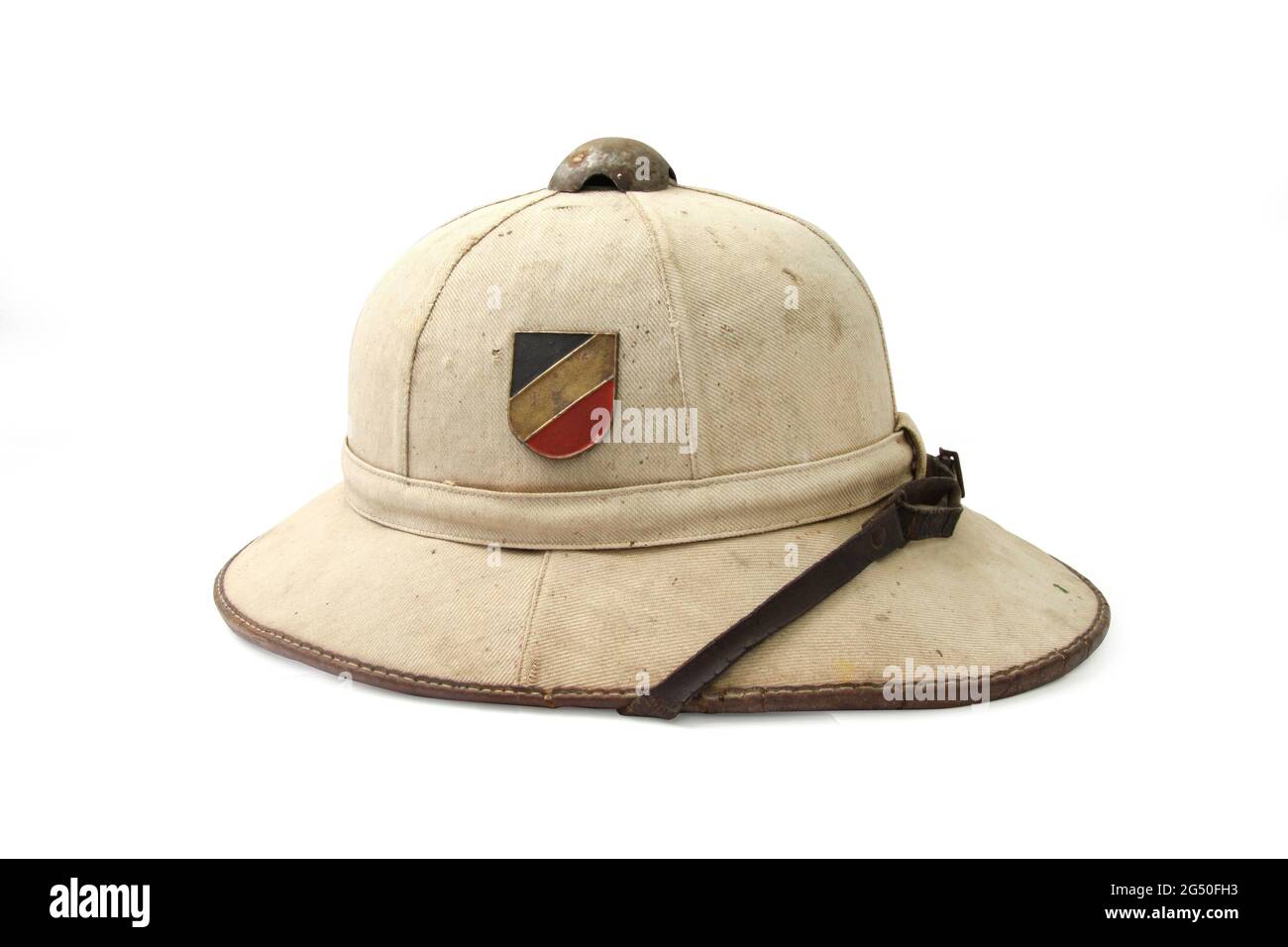 Germany at the World War II. German pith helmet of Afrika Korps with decals on isolated background. Stock Photo