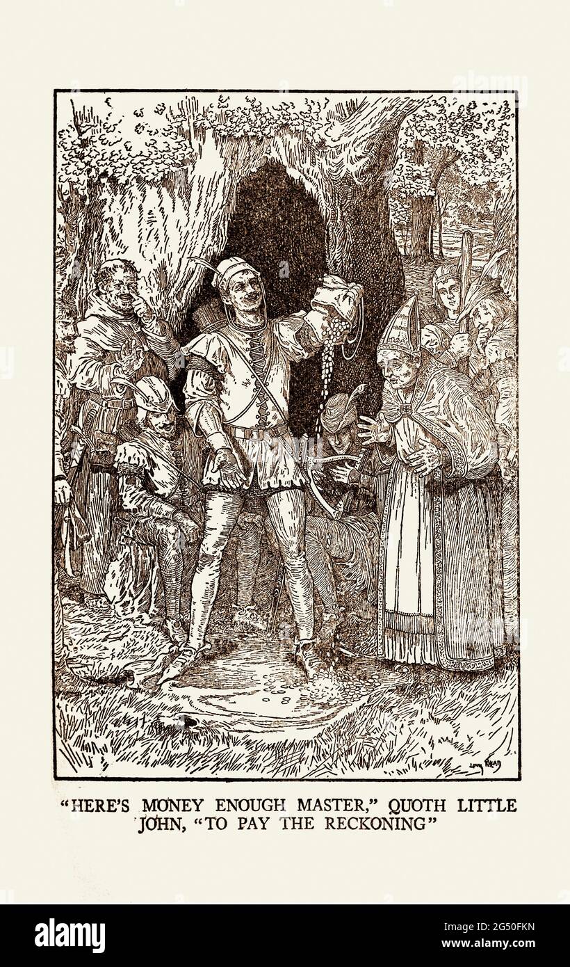 Bold Robin Hood and his outlaw band. Book illustration by Louis Rhead. 1912 Stock Photo