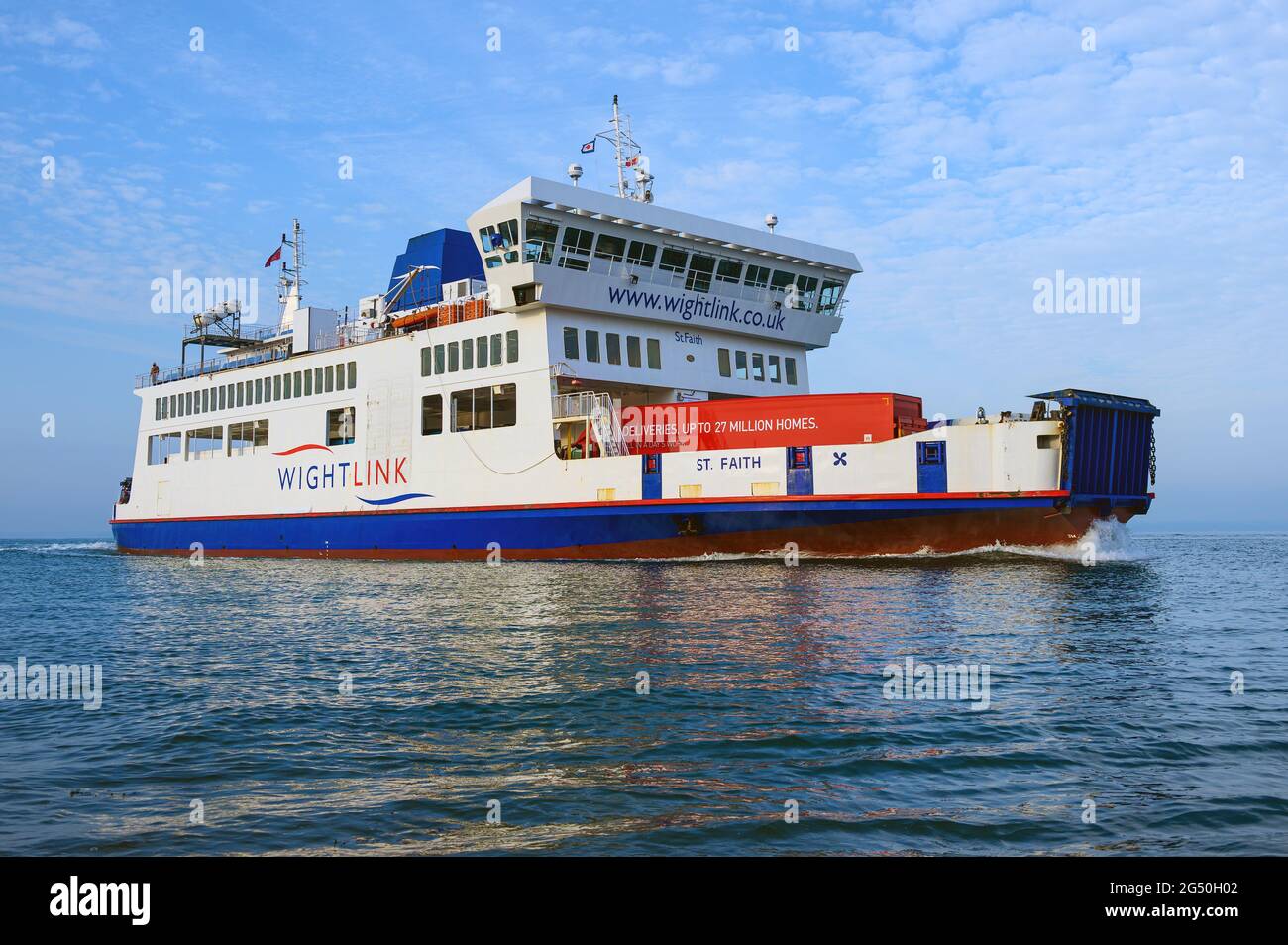 Wightlink's car and passenger ferry St. Faith links Fishbourne on the Isle of Wight with Portsmouth on the mainland - June 2021 Stock Photo