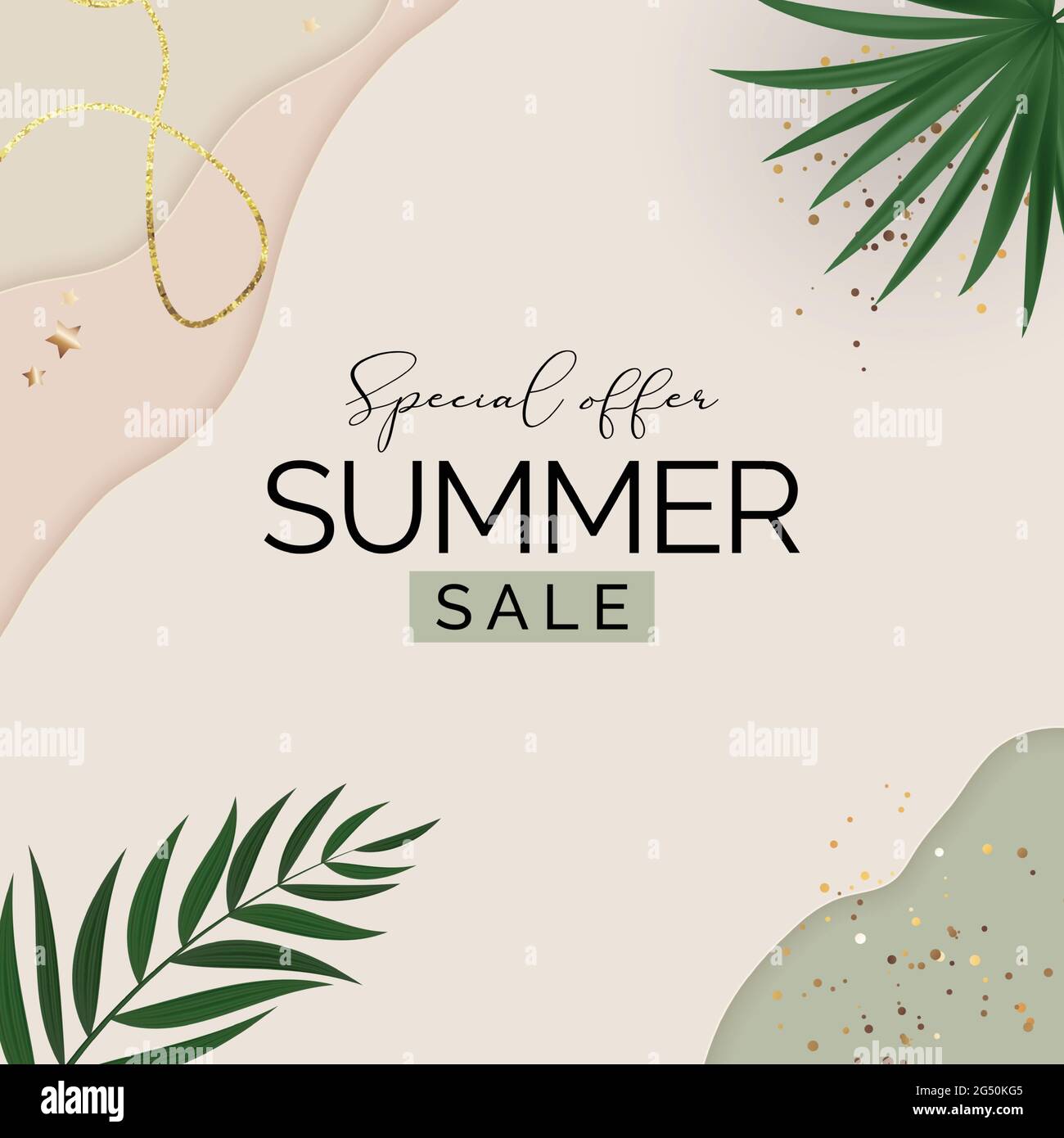 Summer sale poster. Natural Background with Tropical Palm Leaves ...