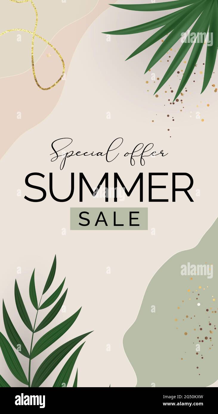 Summer sale poster. Natural Background with Tropical Palm Leaves ...