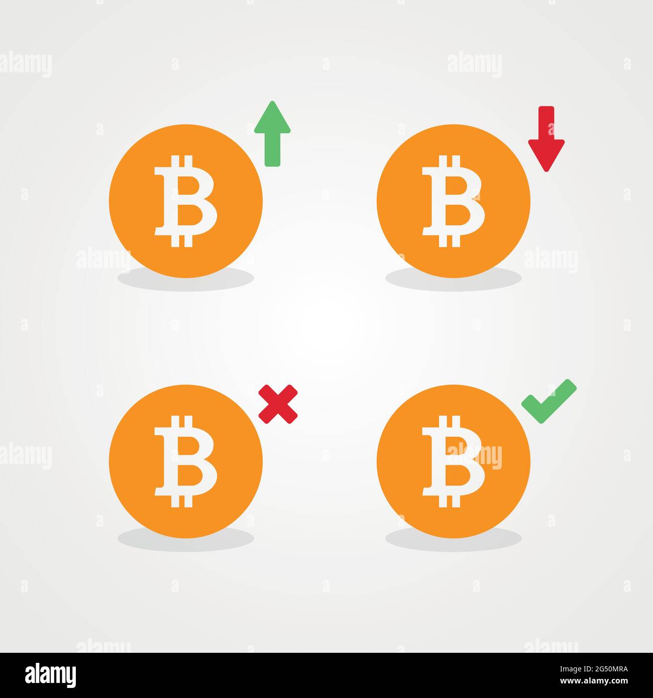 Set Bitcoin up and down graph. Crypto currency crisis concept. Digital