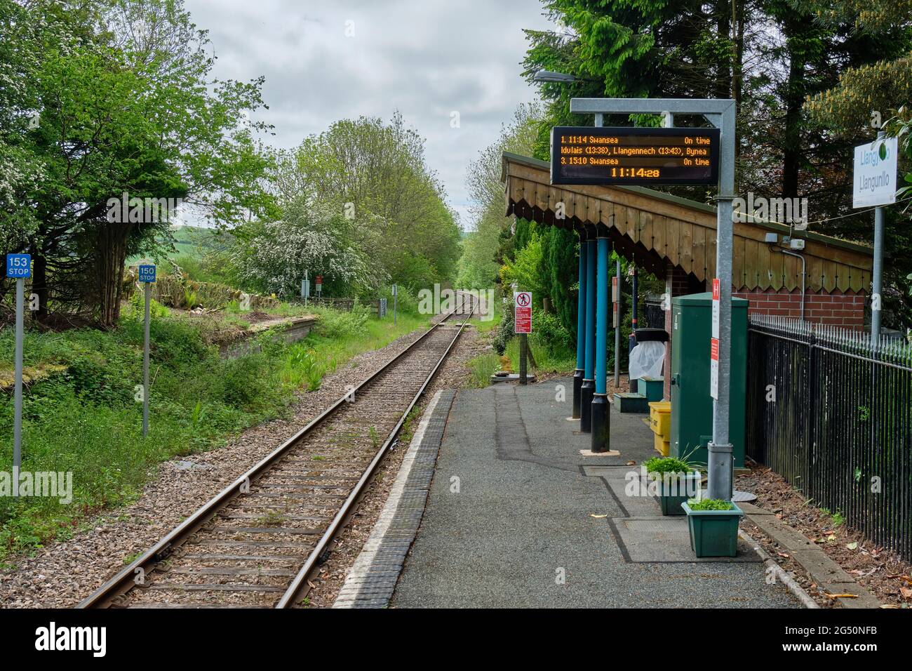 Llangynllo Railway Station on the Heart of Wales Line, Llangynllo, Powys, Wales. Stock Photo