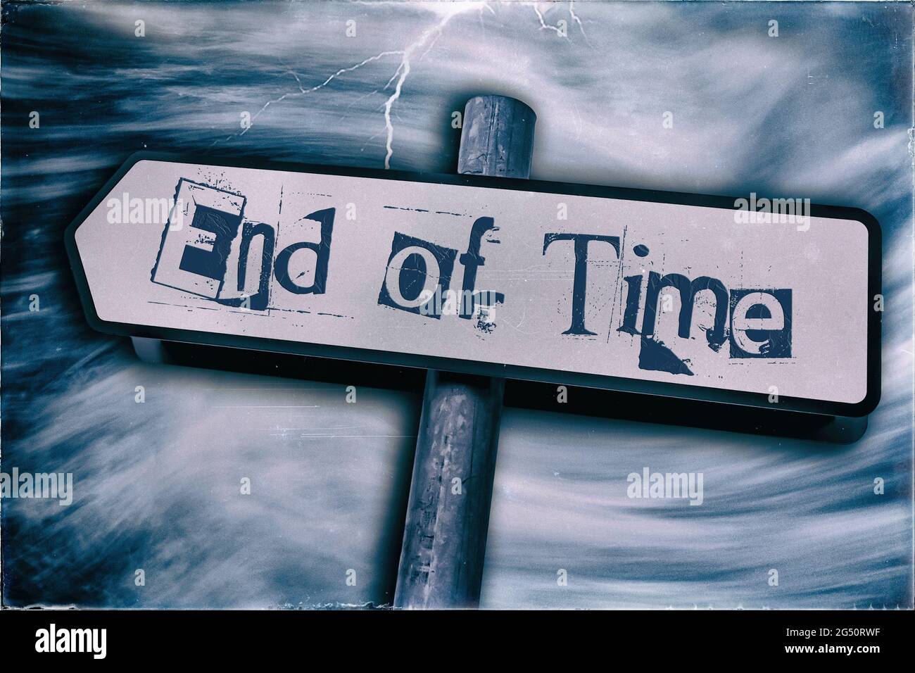 Sign Post with End Of Time displayed across it Stock Photo - Alamy