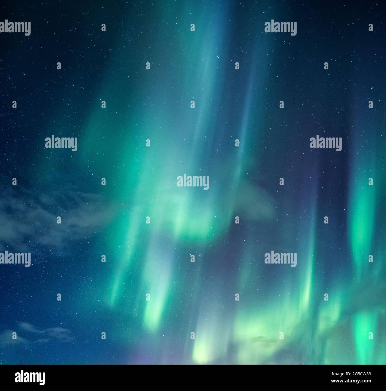 Green Aurora borealis, Northern lights with stars glowing in the night ...