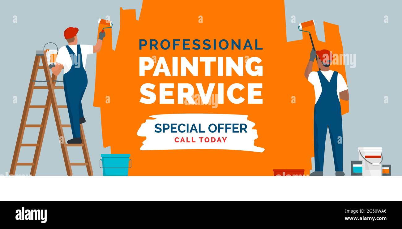 Professional painters painting a wall and promotional offer text Stock Vector Image & Art Alamy