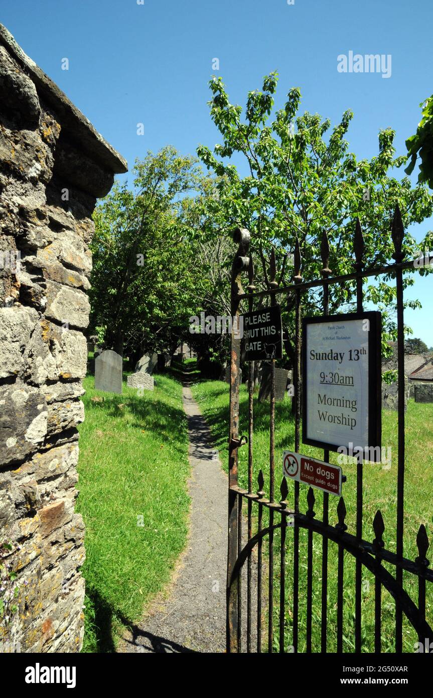 Entrance to the Parish church of St Michael in thl village of Blackawton in the South Hams district of Devon.The church is a Grade 1 listed building. Stock Photo