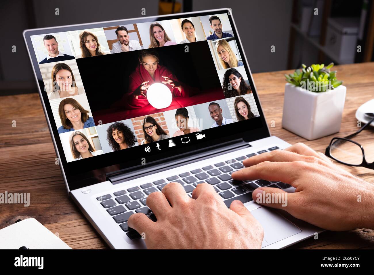 Psychic Reading And Fortune Teller Video Conference Stock Photo