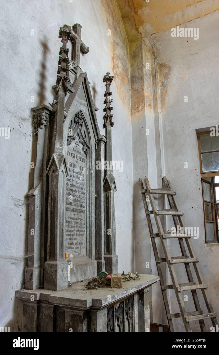 A historical crypt with the tomb of a university professor, from 1865, Zakupy, Czech republic. Stock Photo