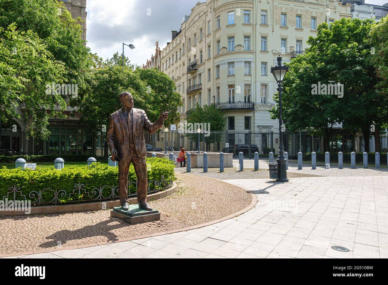 The statue of President George H. W. Bush on Liberty / Szabadsag Square in central Budapest on an early spring day Stock Photo