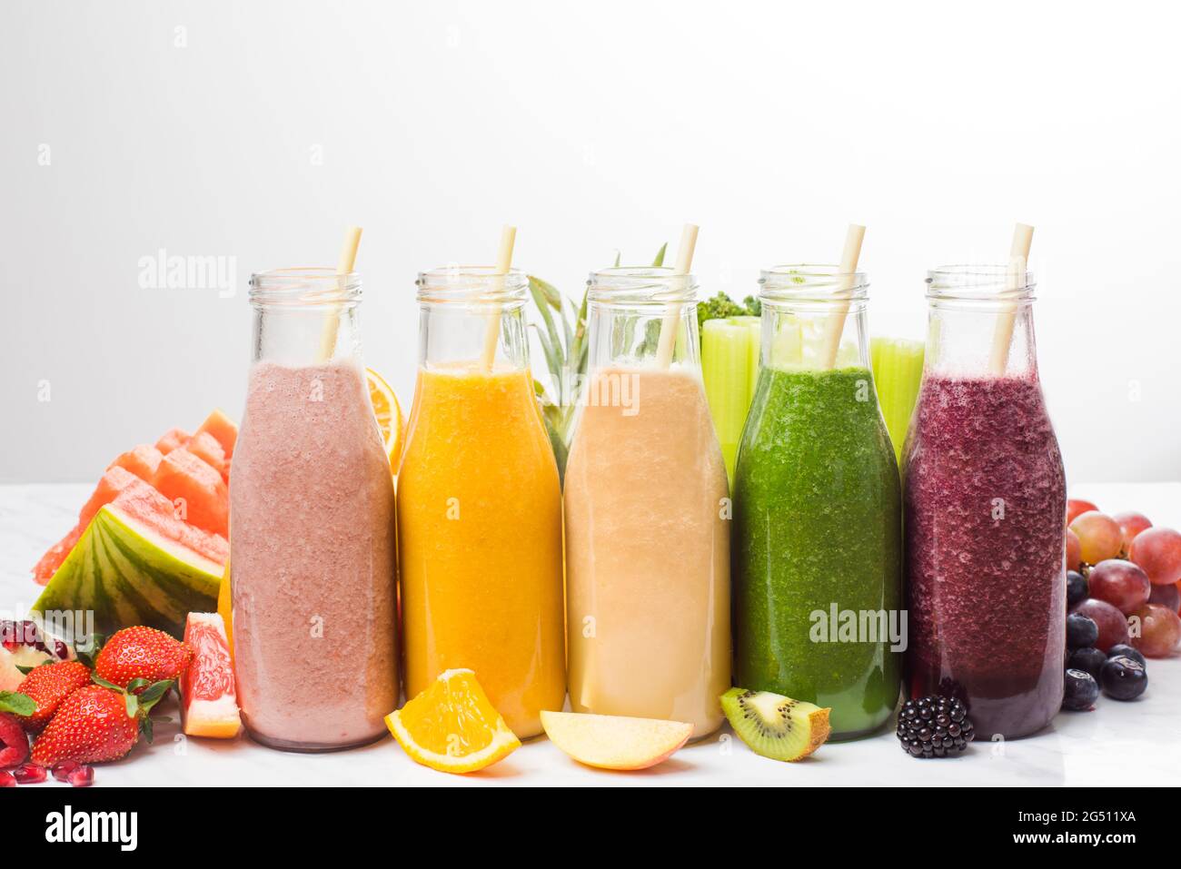 The set of colorful smoothies with exotic fruits Stock Photo Alamy