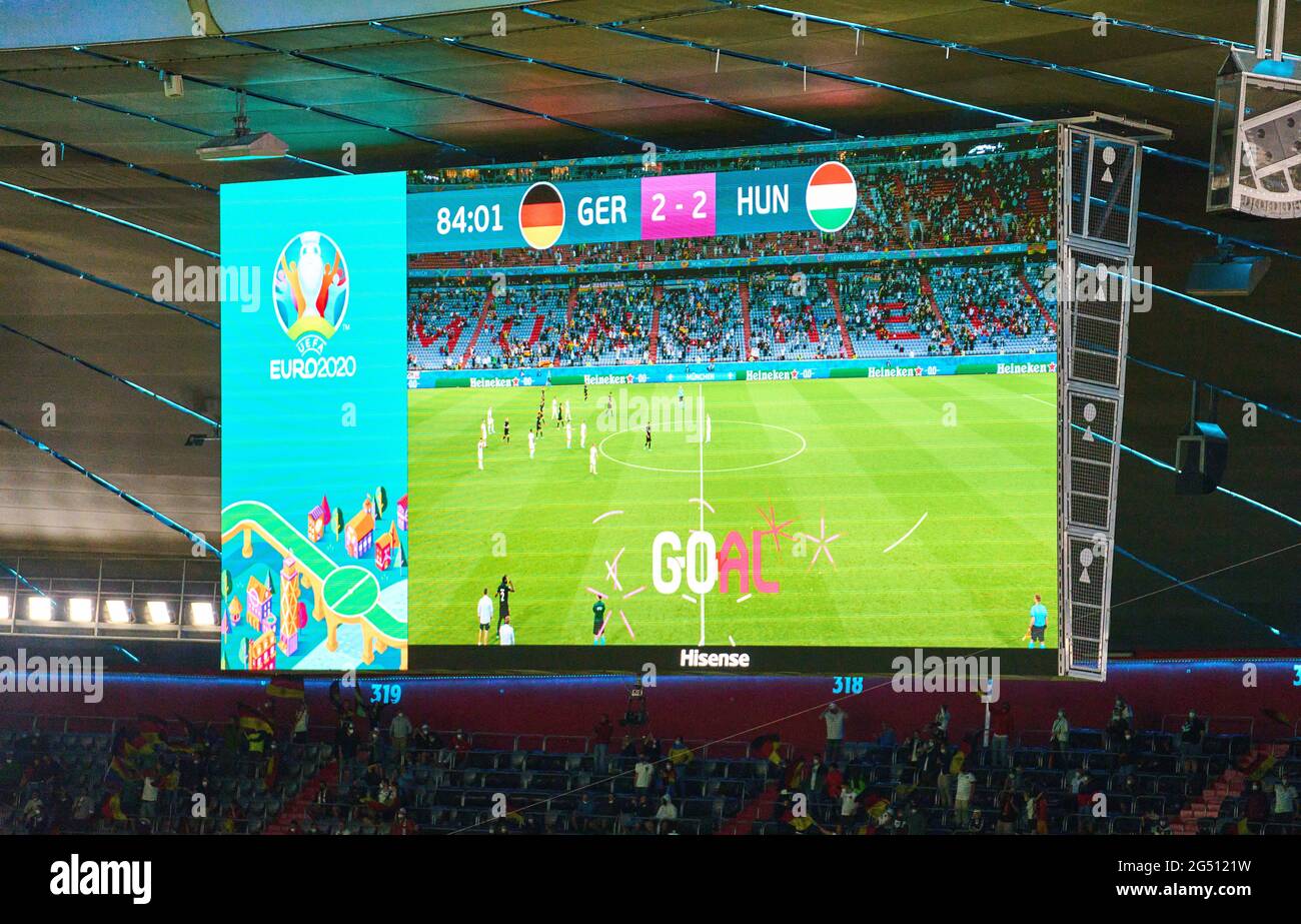 Screenboard shows 2-2 goal in the Group F match GERMANY, Hungary. , . in Season 2020/2021 on June 23, 2021 in Munich, Germany. Credit: Peter Schatz/Alamy Live News Stock Photo